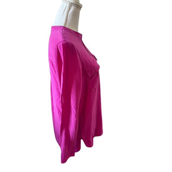 Vince Brushed Silk Long Sleeve Button Front Top Magenta S - Picture 3 of 7
